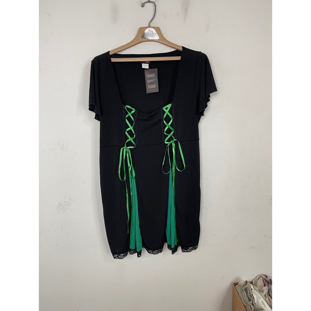 Dare to Wear Black‎ Green Lace Up Corset Tunic Top Plus 3X Gothic Renn Faire
